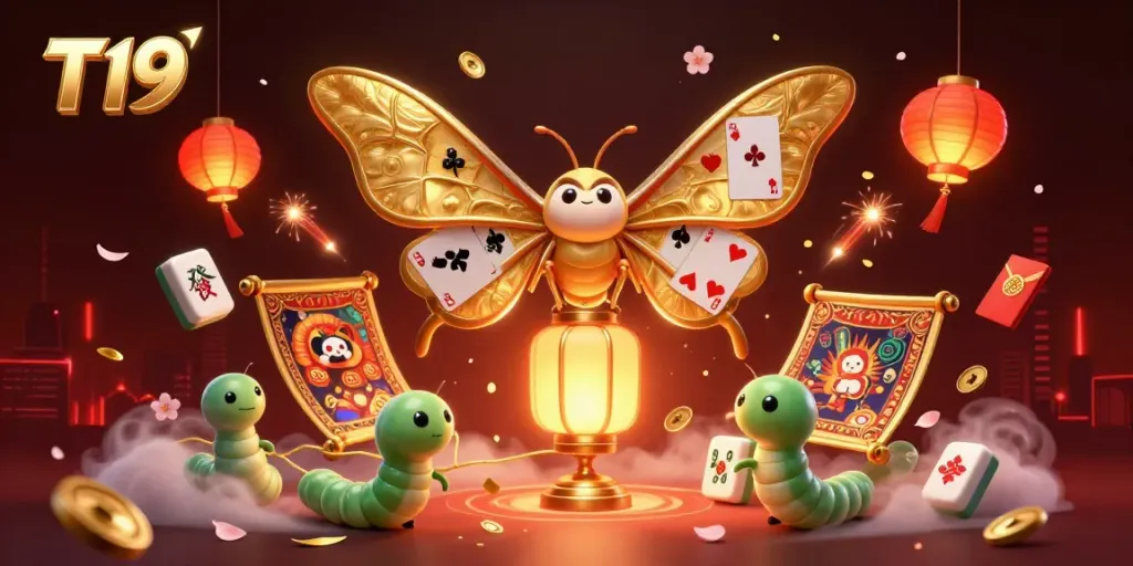 Win big at T19, where a majestic Atlas moth and golden lanterns illuminate the casino world.
