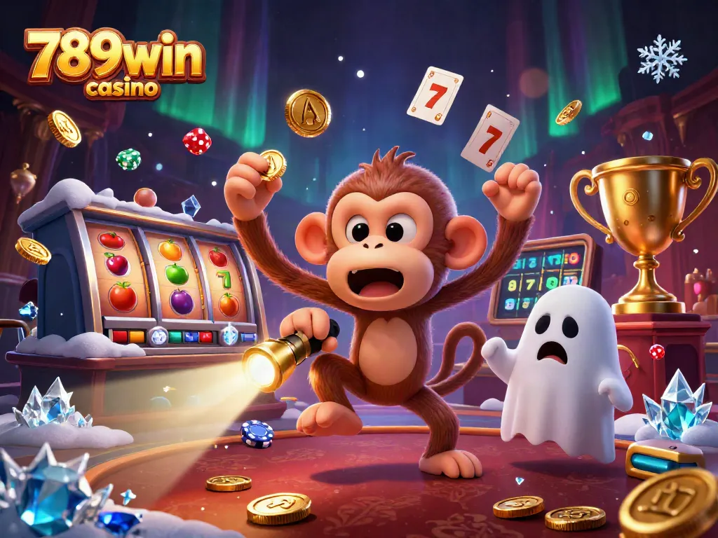 Join the thrilling action at 789win casino with a mischievous monkey juggling golden treasures in a haunted setting.